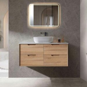 all drawer vanity in oak color - front view