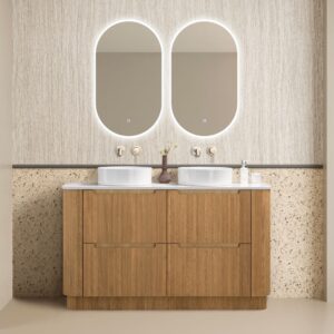 front view of 1500 double fluted wood color vanity at Topware