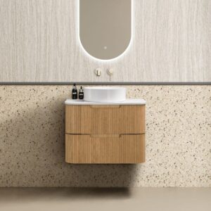 front view of 750mm fluted curved vanity at Topware