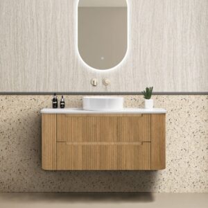 front view of 1200 fluted plywood vanity at Topware