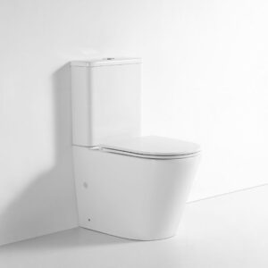 side view of short projection rimless universal toilet suite in Gloss white from topware