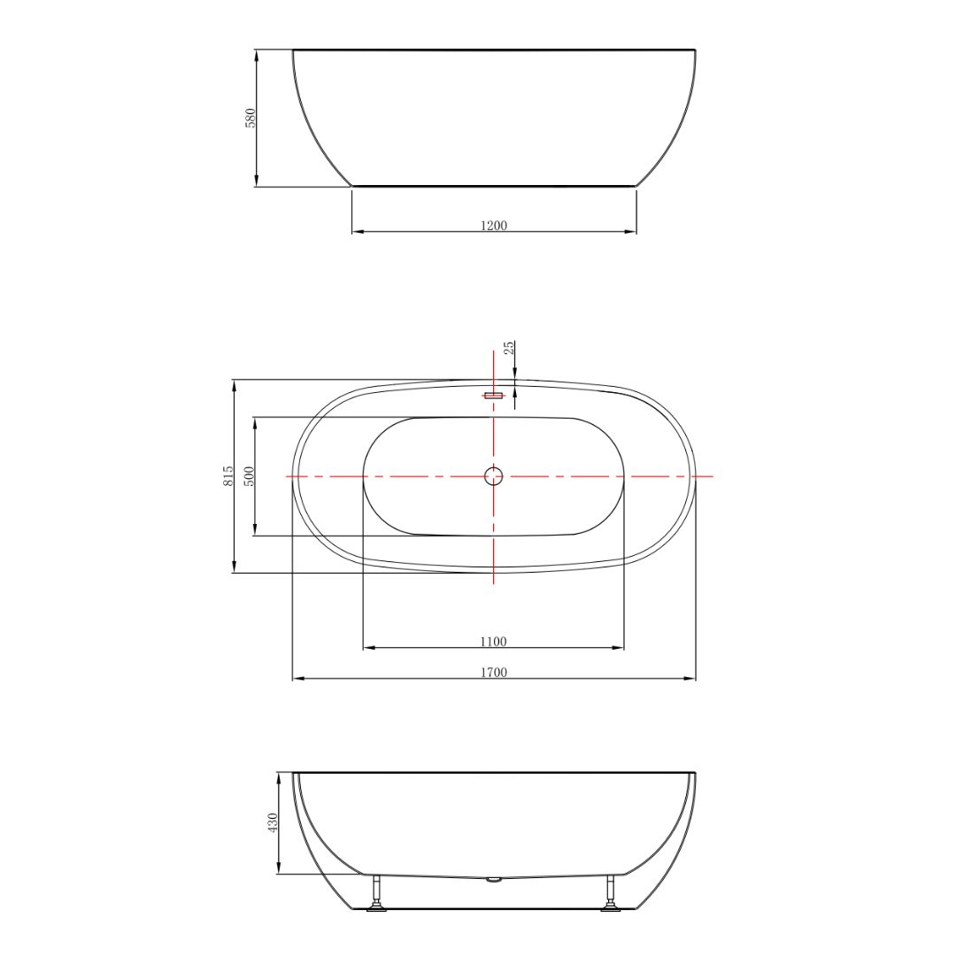 Aqua 1700mm Overflow Freestanding Gloss White Bathtub - Image 4