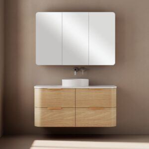 Novel 1200mm Curved Wall Hung Vanity in Natural Oak