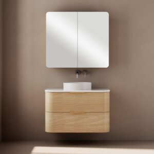 Novel 900mm Curved Wall Hung Vanity in Natural Oak