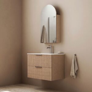 LUXE 750mm Fluted Wall Hung Vanity in Camel Oak