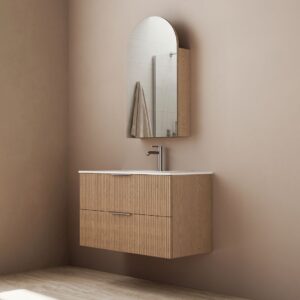 LUXE 900mm Fluted Wall Hung Vanity in Camel Oak
