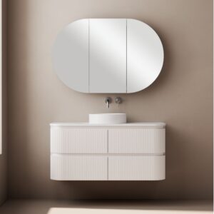 Unique 1200mm fluted Curved Wall Hung Vanity in Matte White