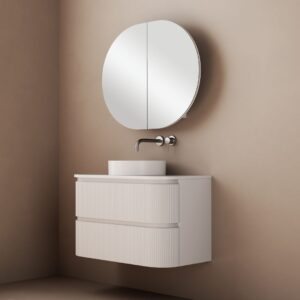 Unique 900mm fluted Curved Wall Hung Vanity in Matte White