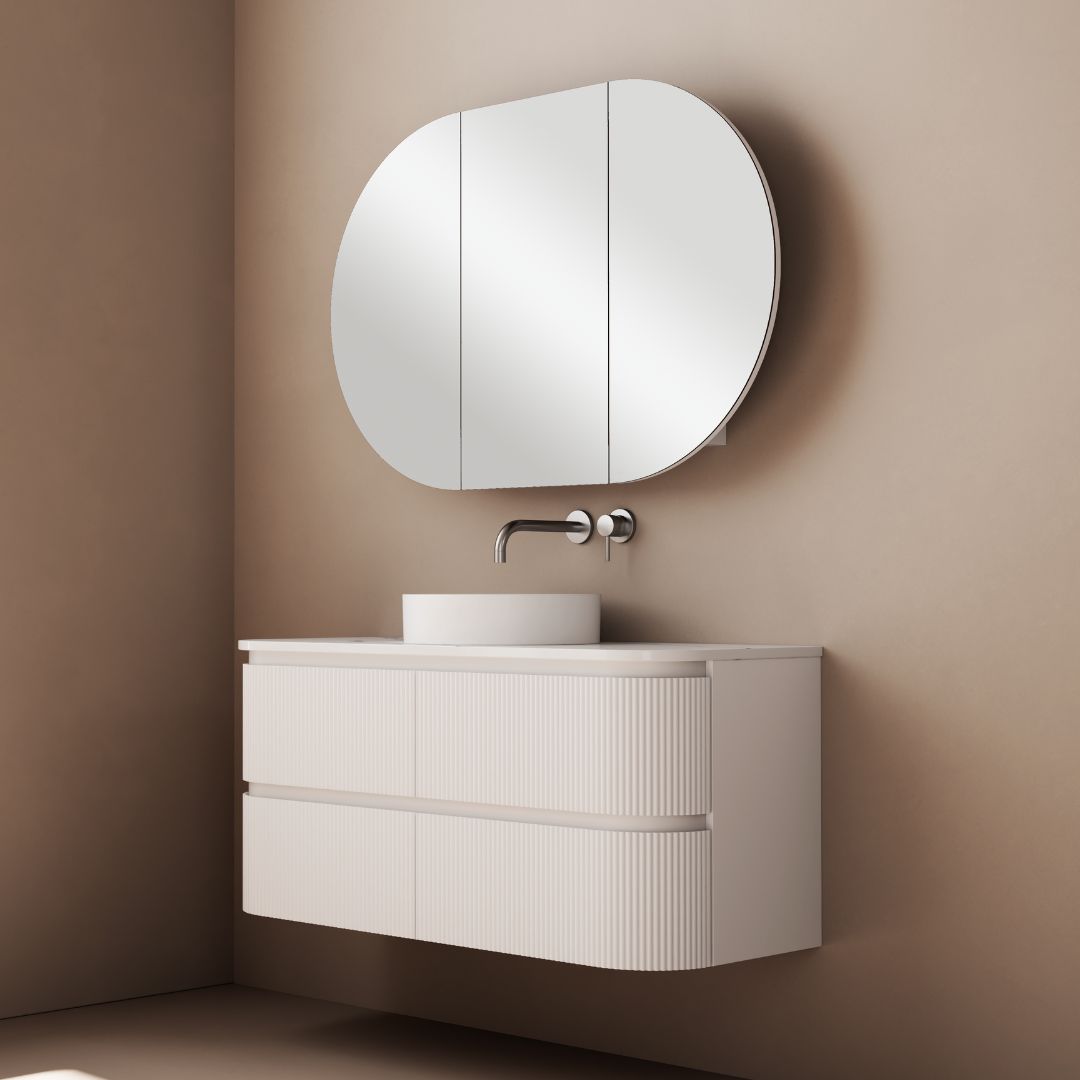 Unique 1200mm fluted Curved Wall Hung Vanity in Matte White - Image 2
