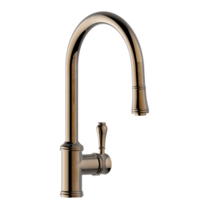 Provincial Single Lever Kitchen Mixer with Pull Out in Natural Brass