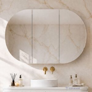 Topware luxe oval mirror cabinet 1200mm - 3 doors