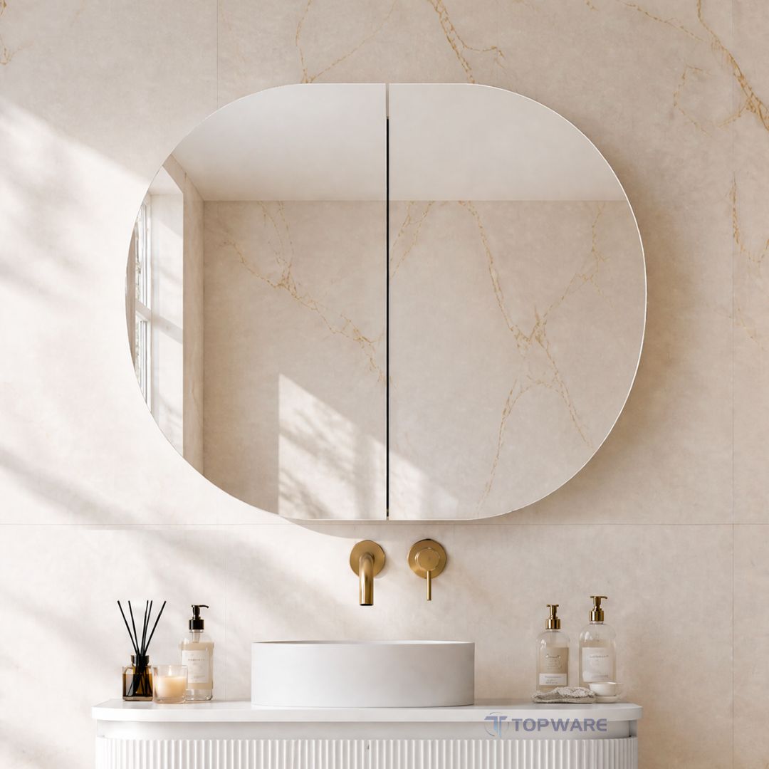 Topware luxe oval mirror cabinet 900mm - 2 doors