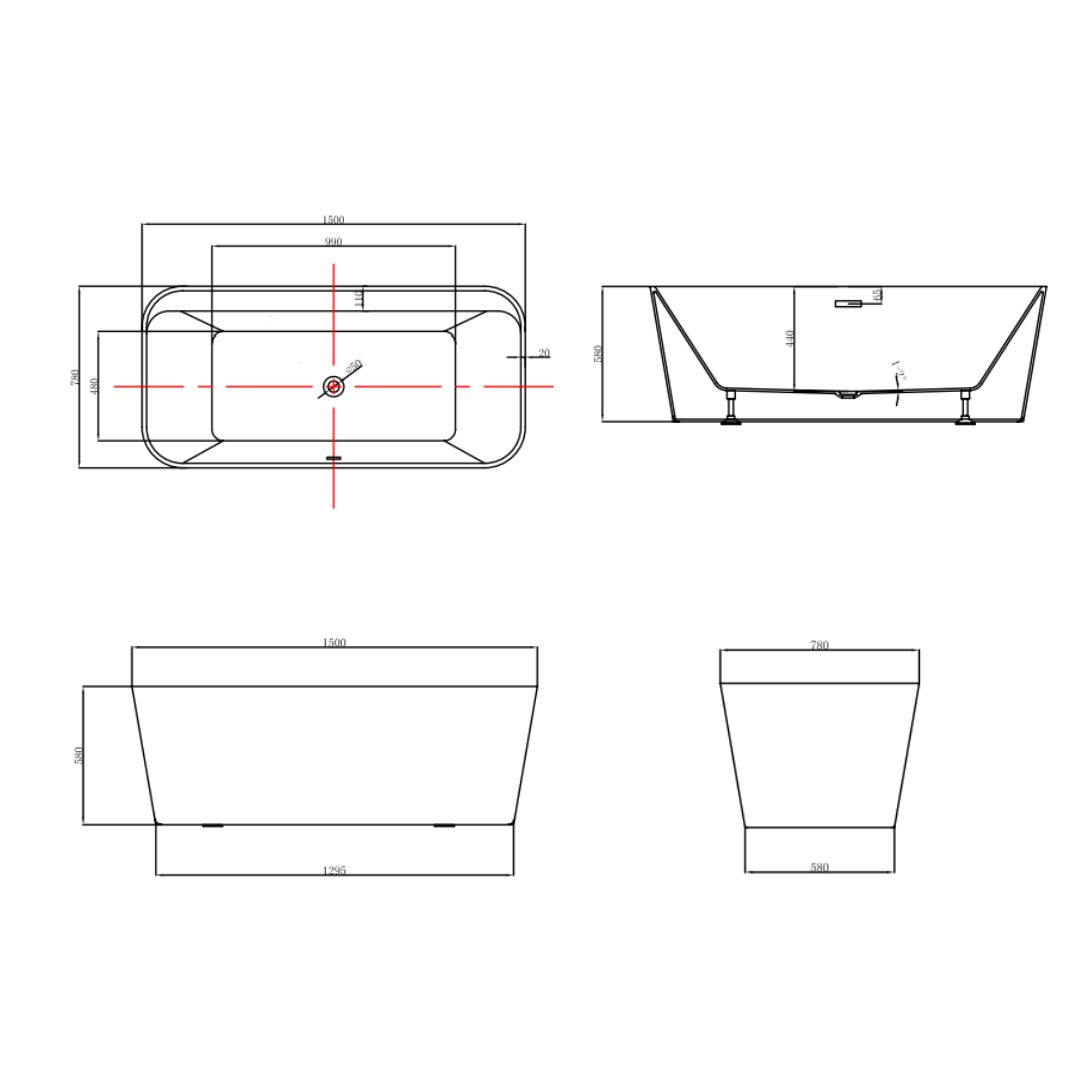 Verona 1500/1700mm Back to wall Freestanding Spa Bath - Built in Pump - Image 3