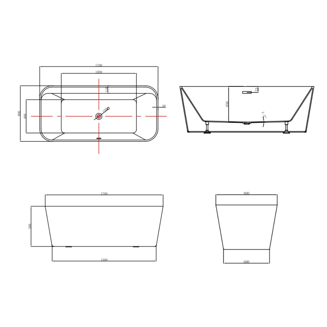 Verona 1500/1700mm Back to wall Freestanding Spa Bath - Built in Pump - Image 4