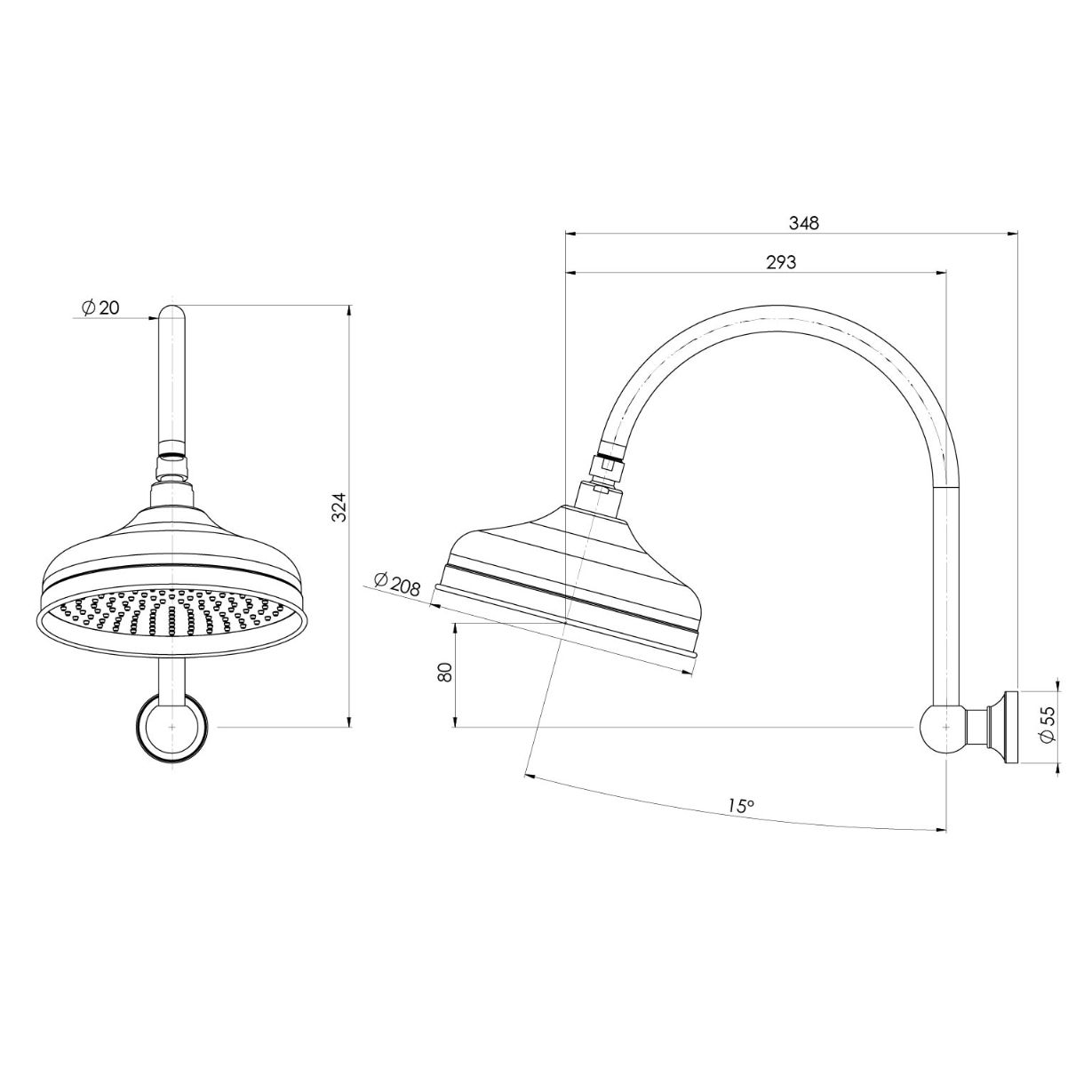 Phoenix Cromford Traditional High-Rise Shower Arm and Rose 210mm - Brushed Bronze - Image 3