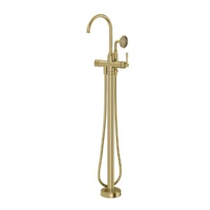 Phoenix Cromford Traditional Floor Mounted Bath Mixer with Hand Shower - Brushed Gold