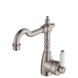 Eleanor Vintage Shepherds Crook Basin Mixer, Brushed Nickel / Ceramic