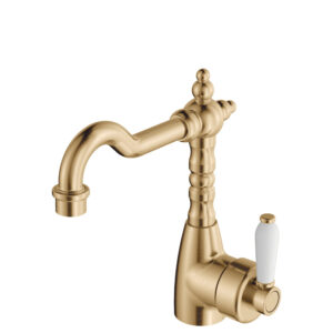 Eleanor Vintage Shepherds Crook Basin Mixer, Urban Brass / Ceramic