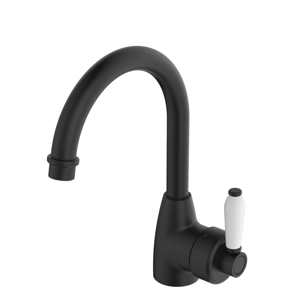 Eleanor Vintage Gooseneck Basin Mixer, Matte Black / Ceramic