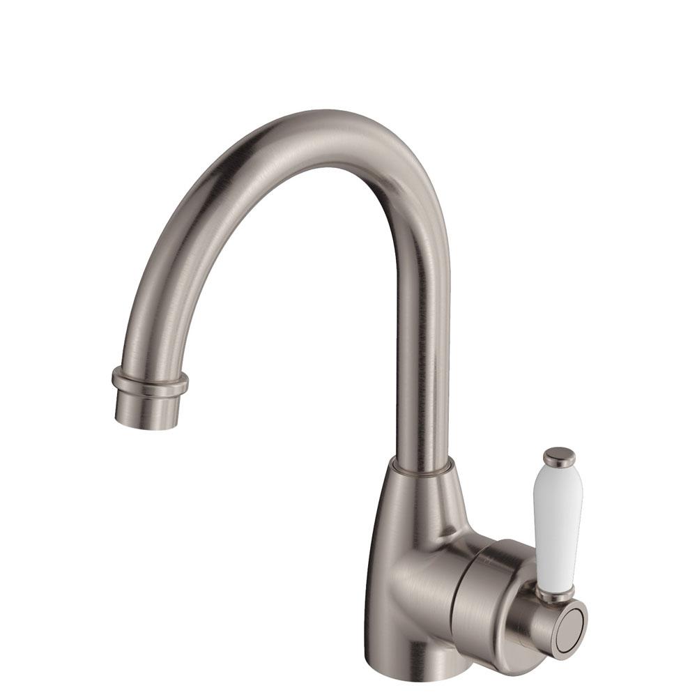 Eleanor Vintage Gooseneck Basin Mixer, Brushed Nickel / Ceramic