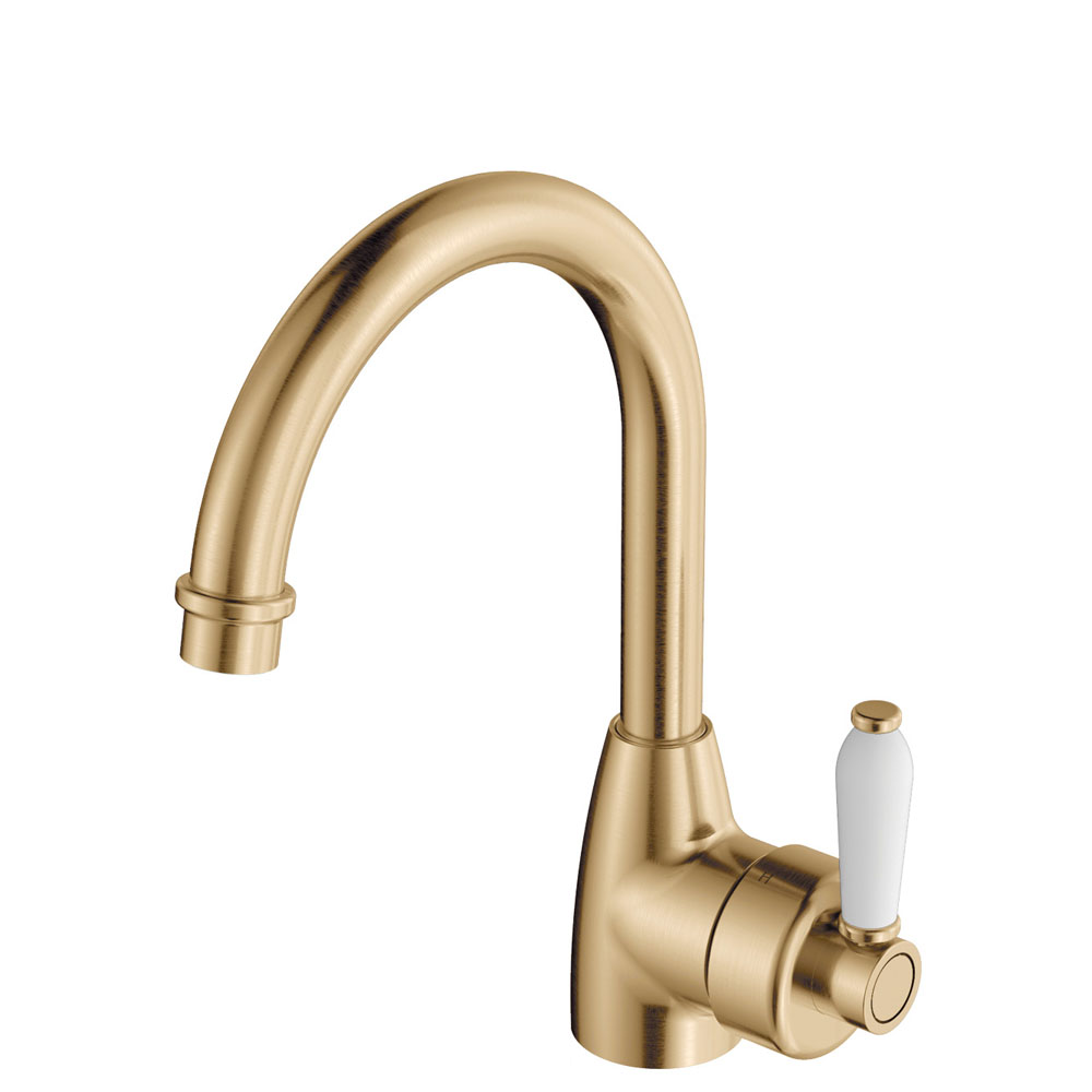 Eleanor Vintage Gooseneck Basin Mixer, Urban Brass / Ceramic