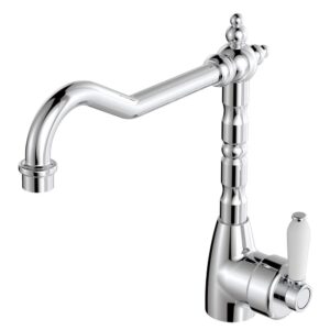 Eleanor Vintage Shepherds Crook Kitchen Sink Mixer Chrome White Handle