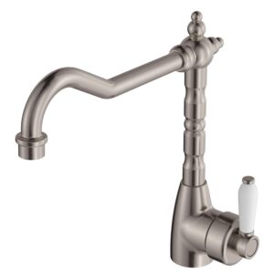 Eleanor Vintage Shepherds Crook Sink Mixer, Brushed Nickel / Ceramic