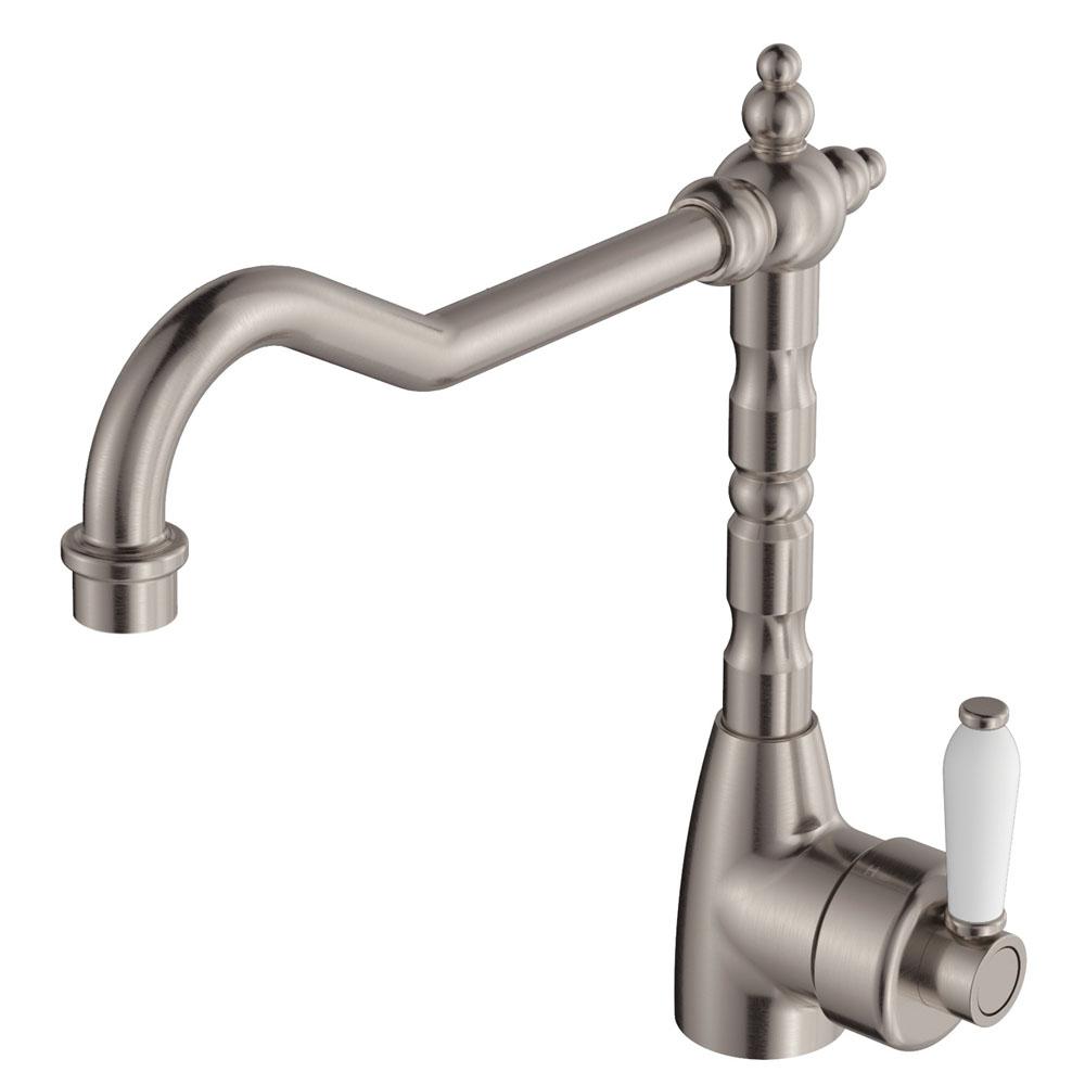 Eleanor Vintage Shepherds Crook Sink Mixer, Brushed Nickel / Ceramic