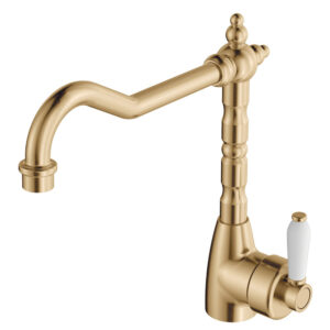 Eleanor Vintage Shepherds Crook Sink Mixer, Urban Brass / Ceramic