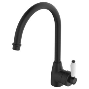Eleanor Vintage Gooseneck Sink Mixer, Matte Black / Ceramic