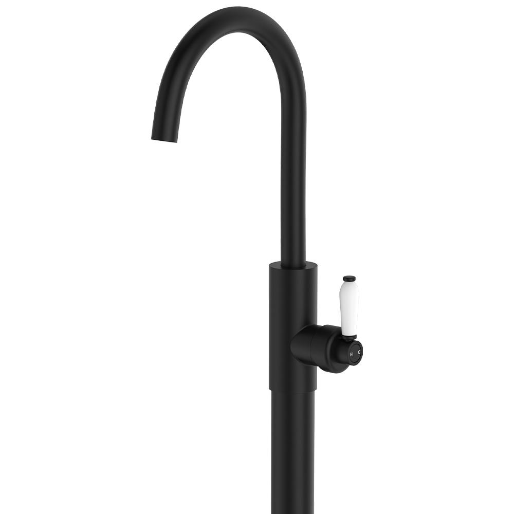Eleanor Vintage Floor Mounted Basin/Bath Mixer, Matte Black / Ceramic