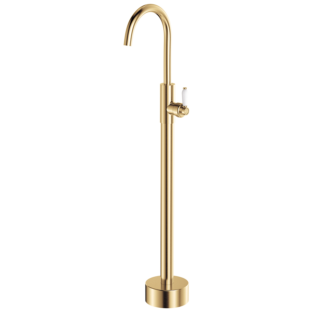 Eleanor Vintage Floor Mounted Basin/Bath Mixer, Urban Brass / Ceramic