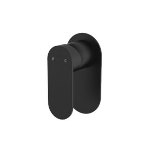 black fienza paddle style empire shower mixer with wide oval cover plate at topware