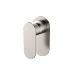brushed nickel fienza paddle style empire shower mixer with wide oval cover plate at topware