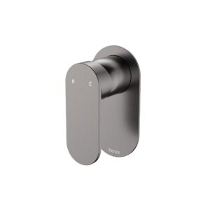 gun metal fienza paddle style empire shower mixer with wide oval cover plate at topware