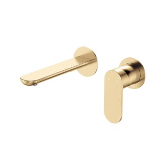 brushed gold urban Fienza empire slim paddle mixer spout 2 piece combo at topware