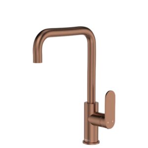 copper fienza empire slim square curved sink mixer with paddle handle and swivel spout at Topware