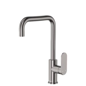 gun metal fienza empire slim square curved sink mixer with paddle handle and swivel spout at Topware
