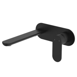 black Fienza empire slim paddle mixer spout combo on oval plate at topware