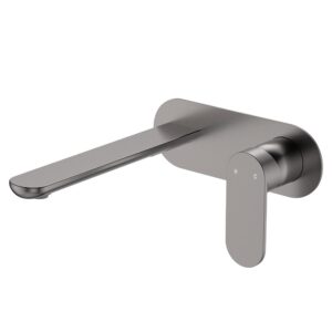 gun metal Fienza empire slim paddle mixer spout combo on oval plate at topware