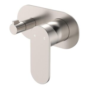 brushed nickel Fienza empire slim shower sideways diverter mixer on oval plate at topware bathrooms