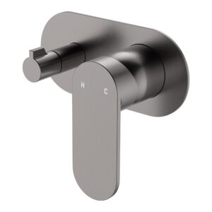 gun metal Fienza empire slim shower sideways diverter mixer on oval plate at topware bathrooms