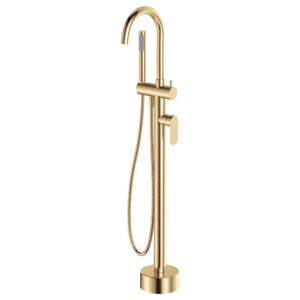 gold urban brass fienza empire freestanding bath filler mixer spout and hand shower full set at Topware