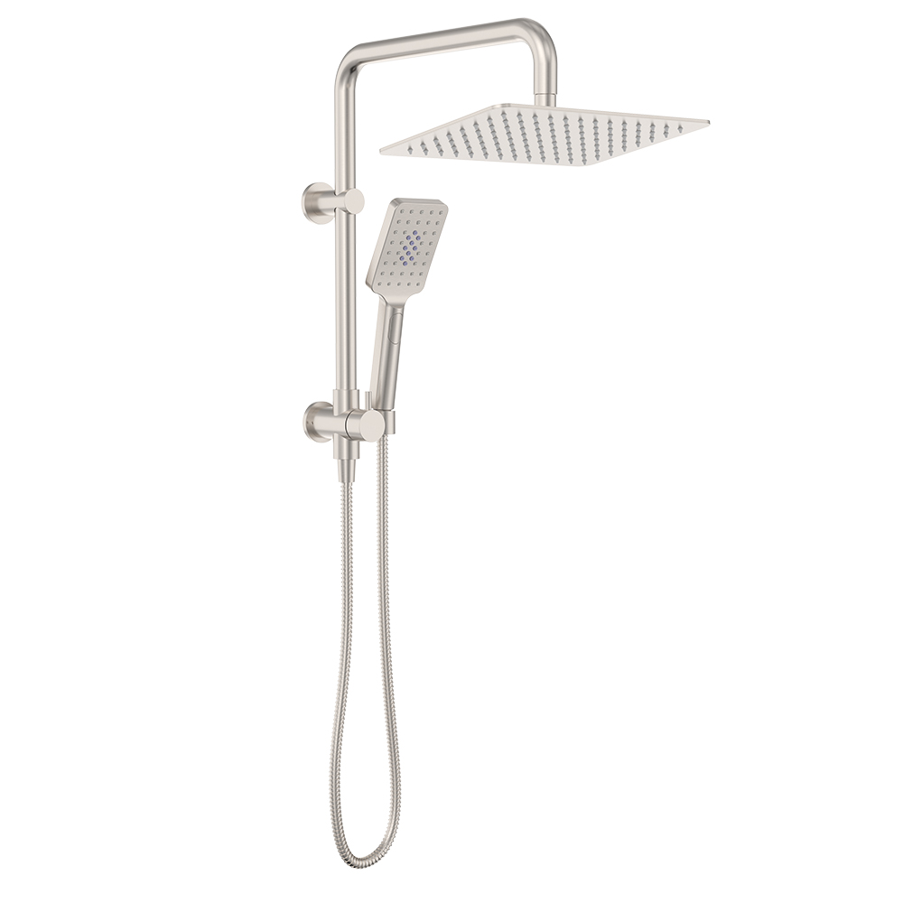 Tono Twin Half-Rail Rectangle 300*200mm Head Shower Set, Brushed Nickel
