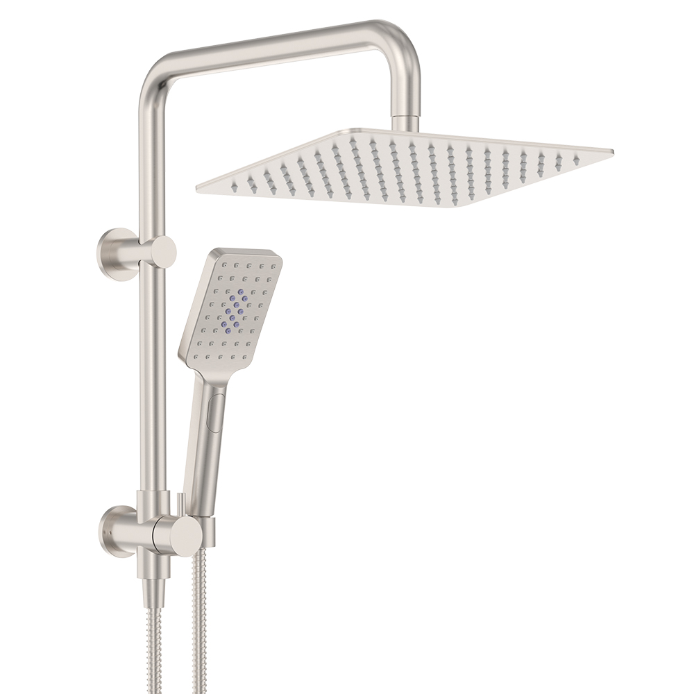Tono Twin Half-Rail Rectangle 300*200mm Head Shower Set, Brushed Nickel - Image 2