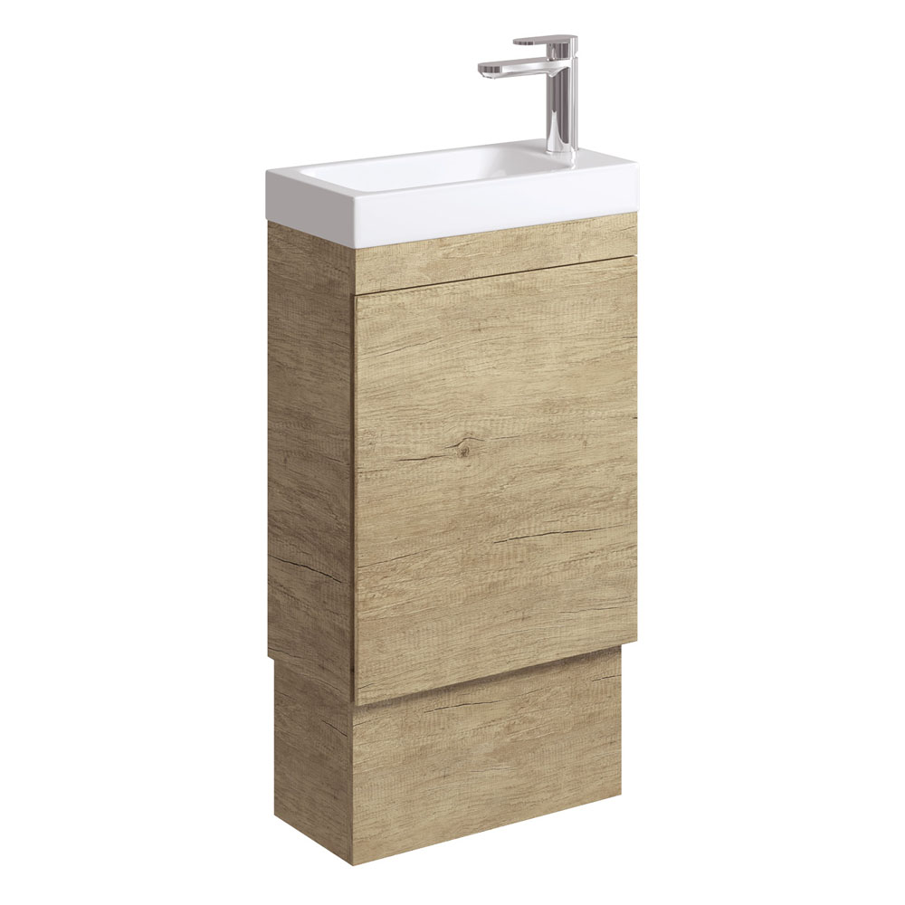 denzel edge freestanding mini vanity in scandi oak color at topware