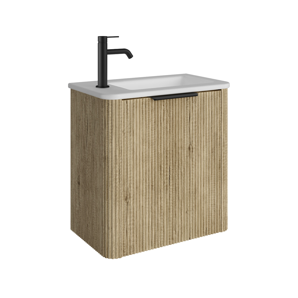 mini fienza fluted scandi oak vanity for small space at topware bathroom