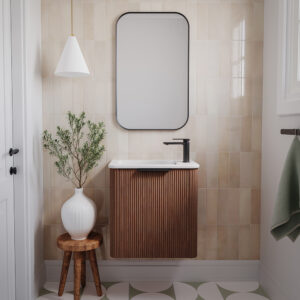 walnut Minka Mini fienza small space vanity in real lifestyle topware bathroom