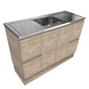 Citi Edge 1200mm Scandi Oak Steel Sink Laundry Vanity on Kickboard