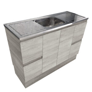 Citi Edge 1200mm Industrial Steel Sink Laundry Vanity on Kickboard
